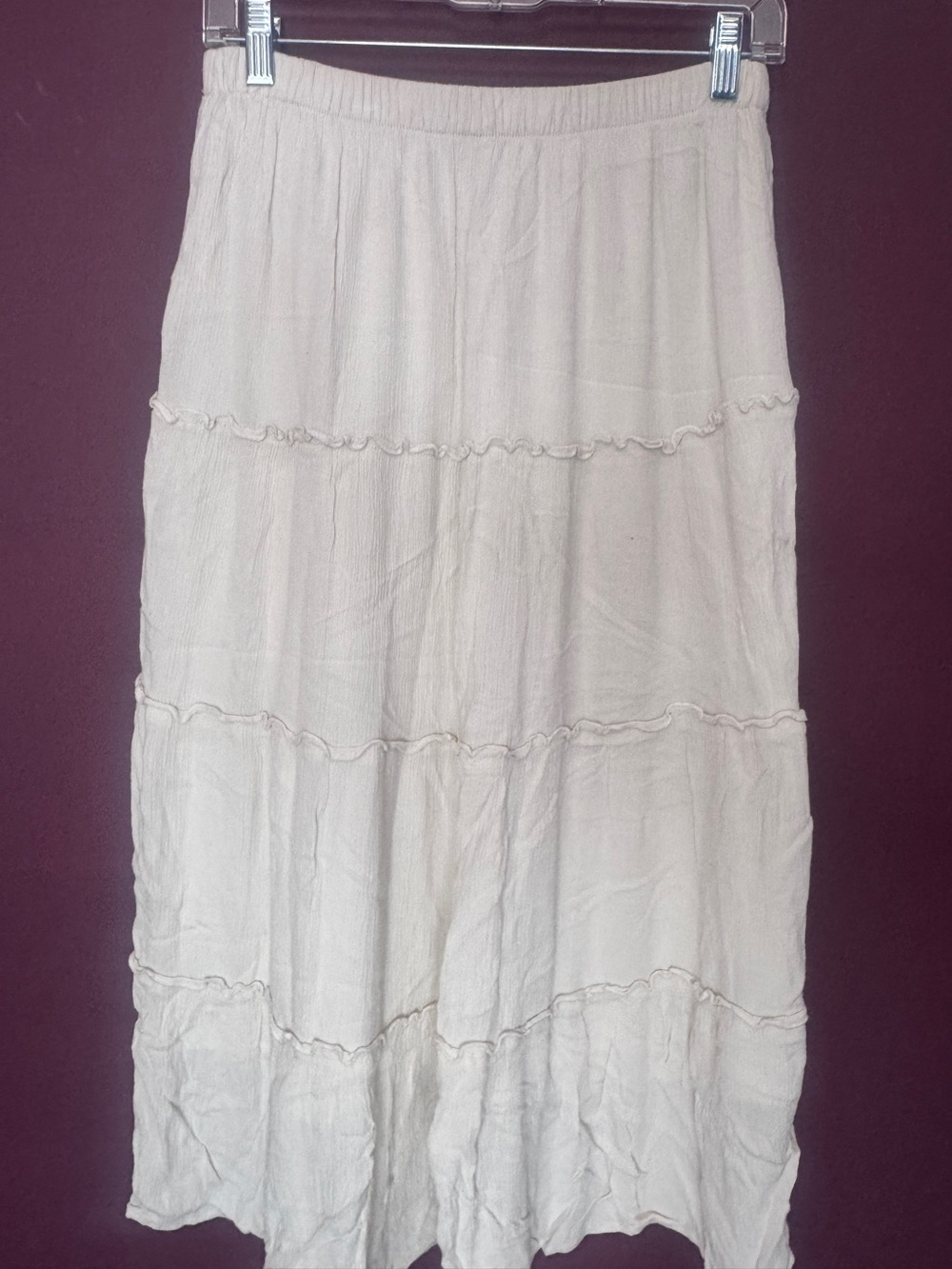Cream Tiered Cotton Midi Skirt